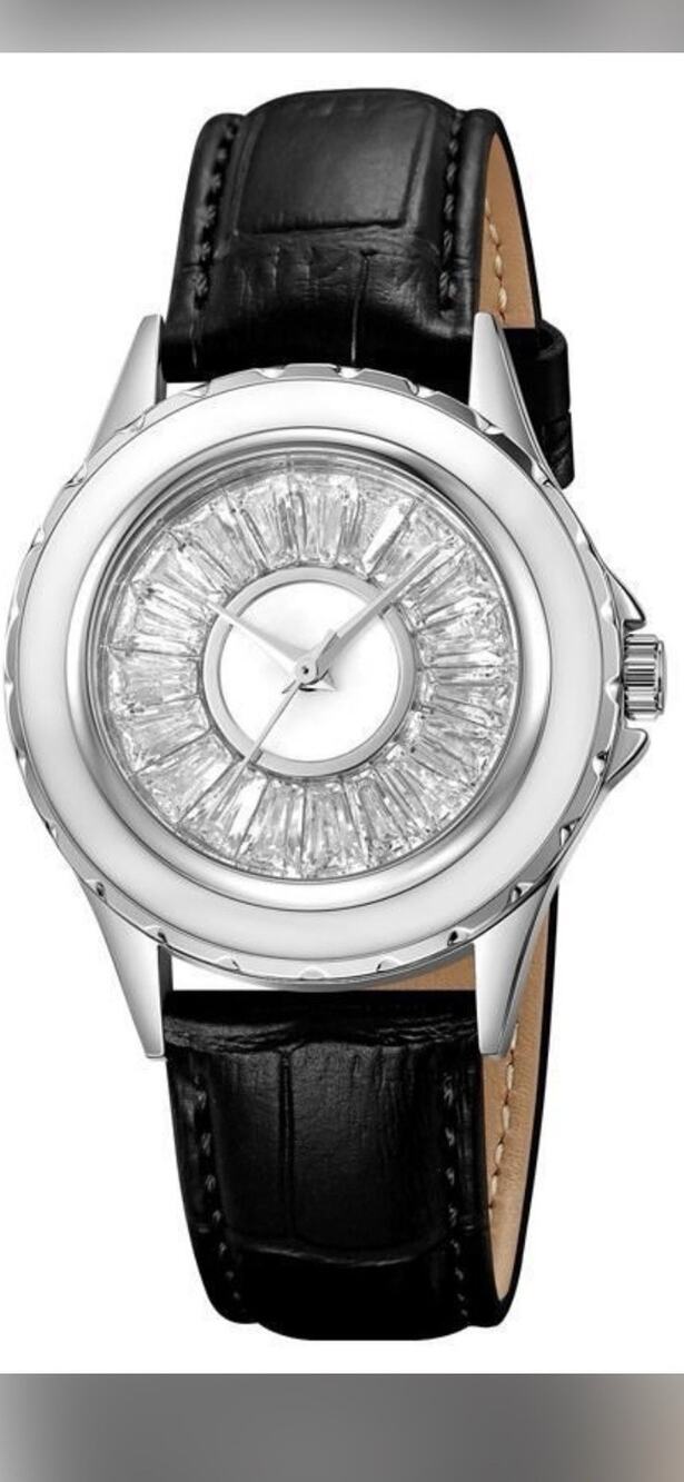 Invicta 70373 Celestial Lady 37.3mm Silver Tone Case / Dial, Black Leather Band